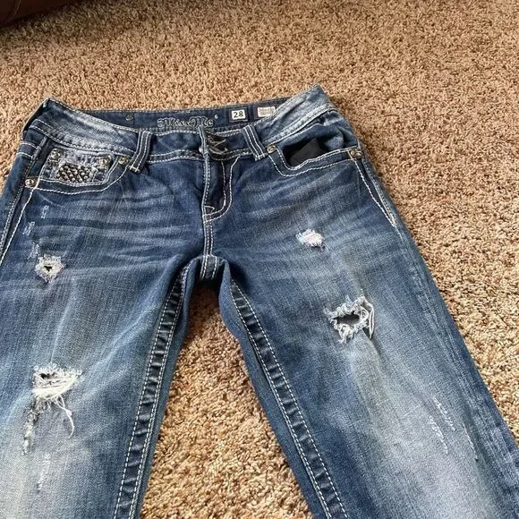 Miss Me brand Classic Blue Cropped Women's Jeans distressed Y2K ships fast!!! 28 - Picture 2 of 9